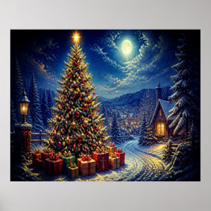 Eine blaue Weihnachtsszene in der Straßenumgebung Poster