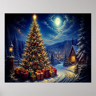 Eine blaue Weihnachtsszene in der Straßenumgebung Poster