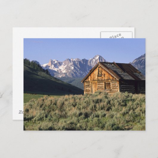 Eine Blockhütte und das Sawzahngebirge in Postkarte (Vorne/Hinten)