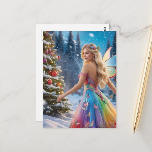 Eine blonde Frauenfee und ein Weihnachtsbaum Postkarte (Vorderseite/Rückseite Beispiel)