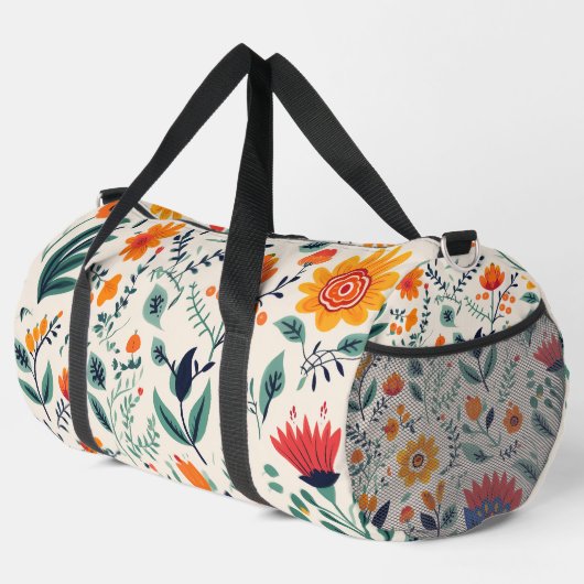 Eine Blumenmuster-Tasche mit lebendigem Orange Duffle Bag (Rechte Ecke)