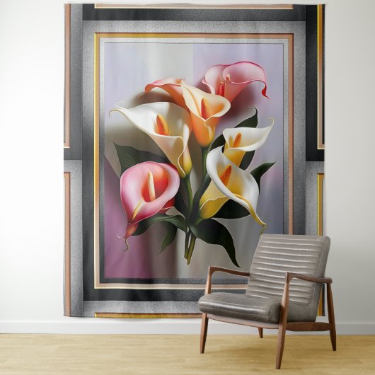 Eine Blüte von Calla Lilies in Pastellfarben Wandteppich (Beispiel)