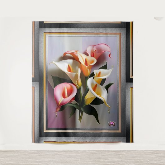 Eine Blüte von Calla Lilies in Pastellfarben Wandteppich (Vorderseite)
