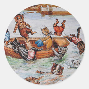 Eine Bootfahrt-Katastrophe - Katzen-Kunst Louis Runder Aufkleber