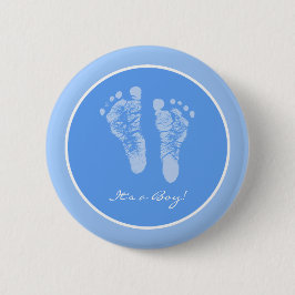 Eine Boy Blue Baby Footprint Ankündigung zur Gebur Button
