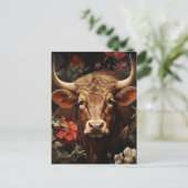 Eine braune Kuh in den Blume Postkarte (Stehend Vorderseite)