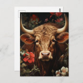 Eine braune Kuh in den Blume Postkarte (Vorne/Hinten)