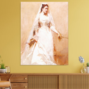 Eine Braut im weißen Hochzeitskleid, berühmtes Gem Leinwanddruck