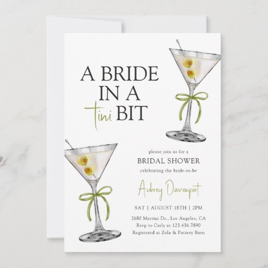 Eine Braut in einem Tini Bit Dirty Martini Brautpa Einladung (Vorderseite)
