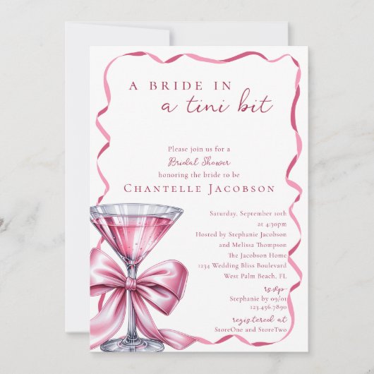 Eine Braut in einem Tini-Bit Pink Martini-Brautpar Einladung (Vorderseite)