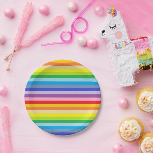 Eine breitere Palette von Regenbogenstreifen Pappteller (Party)