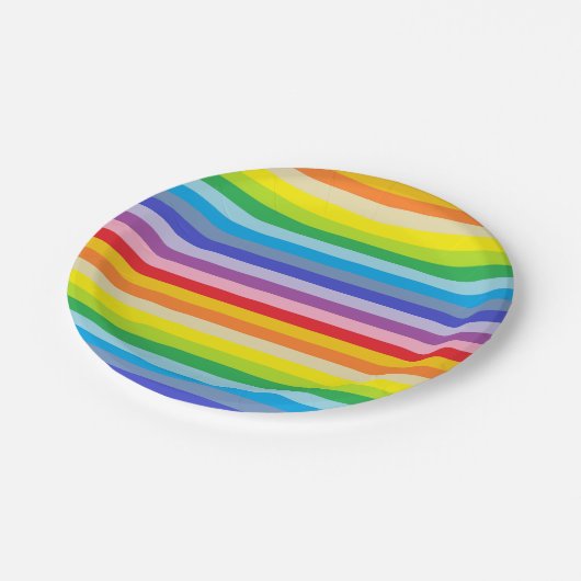Eine breitere Palette von Regenbogenstreifen Pappteller (Schrägansicht)