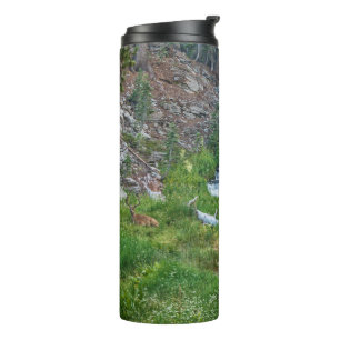 Eine Buck-Erholung an einem Kaskadenfluss Thermosbecher