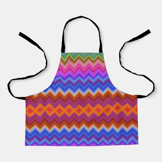Eine bunte Schürze mit einem Zickzack-Muster in le (Vorderseite)