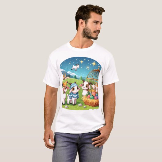 eine Cartoon-Illustration einer Krippe mit einem T-Shirt (Vorne ganz)