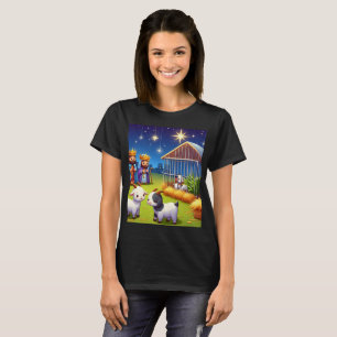 eine Cartoon-Illustration einer Krippe mit T-Shirt