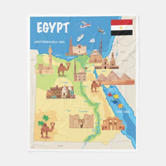 Eine Cartoon-Karte von Ägypten Fleecedecke (Vorderseite)