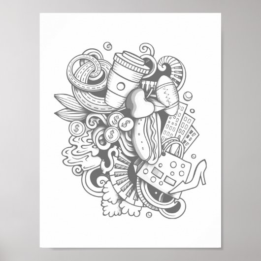 Eine Collage von verschiedenen Gegenständen, die W Poster (Vorne)