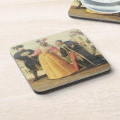 Eine Commedia- dell'arteTruppe vor einer Untersetzer (Linke Seite)