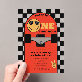 Eine coole Dude-Einladung zum 1. ersten Geburtstag Acryleinladungen