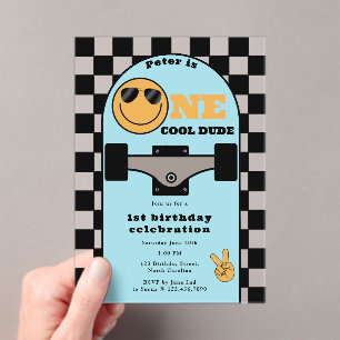 Eine coole Dude-Einladung zum 1. ersten Geburtstag Acryleinladungen