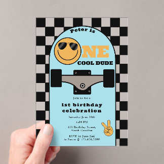 Eine coole Dude-Einladung zum 1. ersten Geburtstag Acryleinladungen