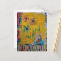 Eine coole getigerte Katze auf gelber Mixed-Media-