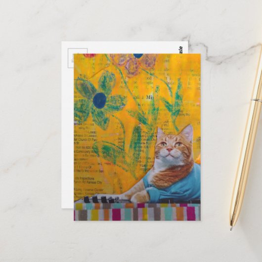 Eine coole Ingwerkatze Mixed Media Collage Postkarte (Vorderseite/Rückseite Beispiel)