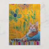 Eine coole Ingwerkatze Mixed Media Collage Postkarte (Vorderseite)