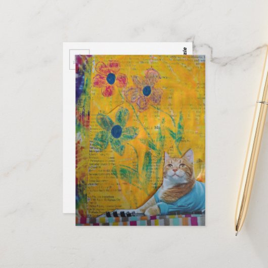 Eine coole Katze Mixed Media Collage Postkarte (Vorderseite/Rückseite Beispiel)