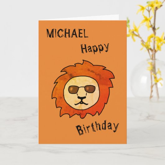 Eine Coole Löwe mit Sonnenbrillen-Namen Karte (Gelbe Blume)