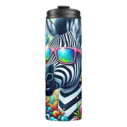 Eine Coole Zebra mit farbiger Sonnenbrille Thermosbecher (Vorderseite)