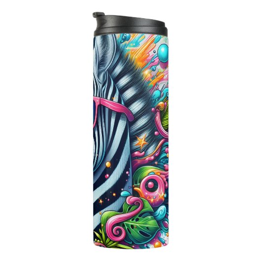 Eine Coole Zebra mit farbiger Sonnenbrille Thermosbecher (Nach rechts gedreht)