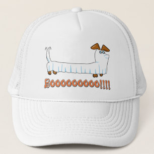 Eine Dackel in einem Blatt als Geist zu Halloween Truckerkappe