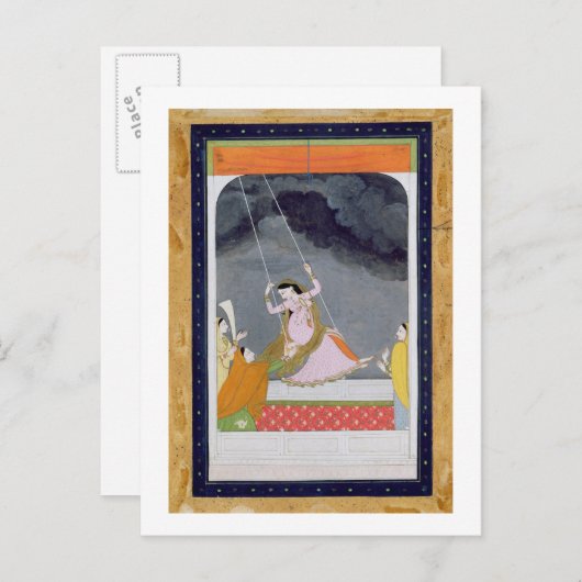 Eine Dame auf einer Schaukel, Kangra, Punjab Hügel Postkarte (Vorne/Hinten)