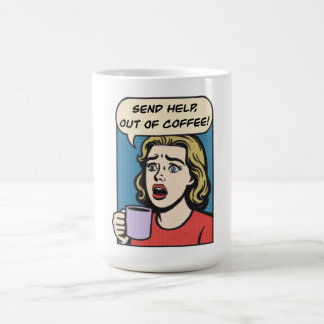 Eine Dame braucht ihren Kaffee, um Hilfe aus dem K Kaffeetasse