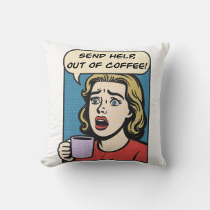 Eine Dame braucht ihren Kaffee, um Hilfe aus dem K Kissen