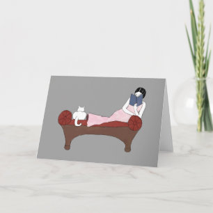 Eine Dame, eine Katze und eine sehr gute Buchnotiz Karte