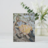 Eine Dame entspannt am Strand Collage Postkarte (Stehend Vorderseite)