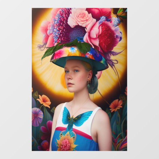 Eine Dame mit Blumenhut Fensteraufkleber (Blatt)