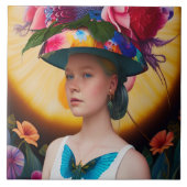 Eine Dame mit Blumenhut Fliese (Vorderseite)