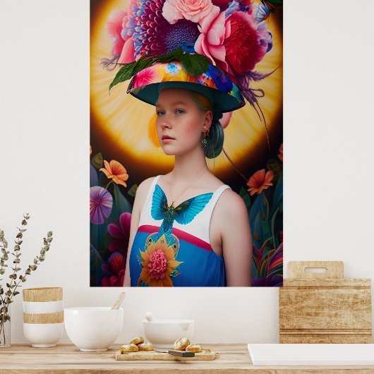 Eine Dame mit Blumenhut Poster (Küche)