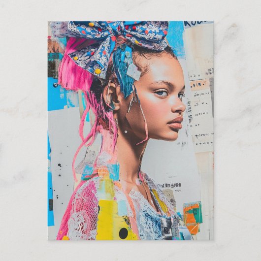 Eine Dame mit einer Schleife im Haar Collage Postkarte (Vorderseite)