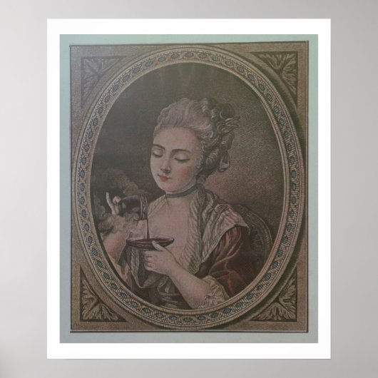 Eine Dame trinkt Schokolade (Farbe litho) Poster (Vorne)