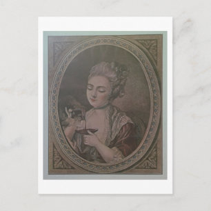 Eine Dame trinkt Schokolade (Farbe litho) Postkarte