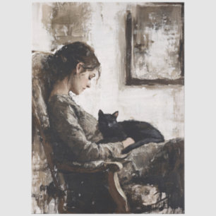 Eine Dame und ihre Katzen-Decoupage Seidenpapier