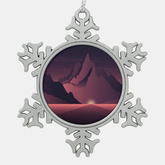 Eine Darstellung des Sonnenuntergangs auf den Berg Schneeflocken Zinn-Ornament (Vorderseite)