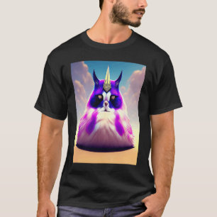 Eine dicke, mollige, flauschige, violette Katze mi T-Shirt