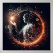 Eine digitale Lebensform, die mit einem virtuellen Poster (Vorne)