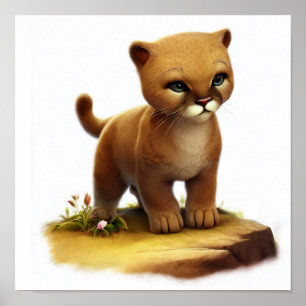 Eine digitale Malerei einer jungen Niedlichen Puma Poster